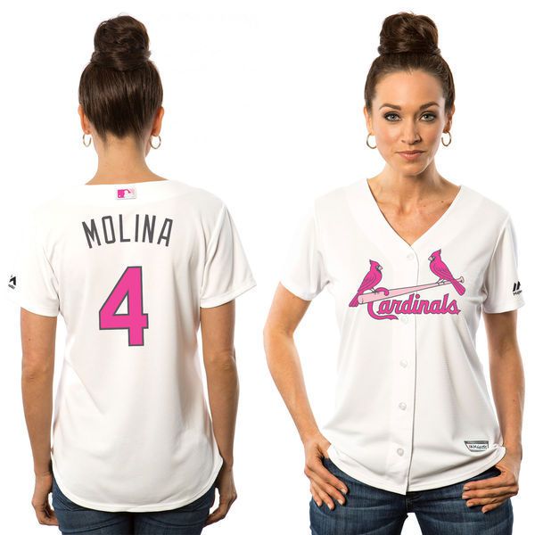 Women 2017 MLB St.Louis Cardinals #4 Yadier Molina White Mothers Day Jerseys->->Women Jersey